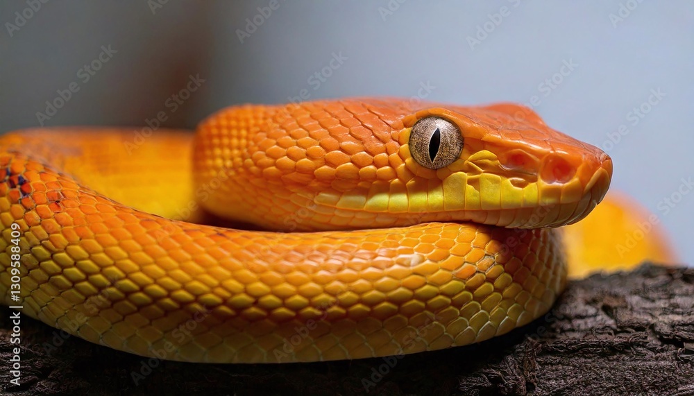 Fototapeta premium Golden Hour Serpent: Sunlight on a Coiled Python