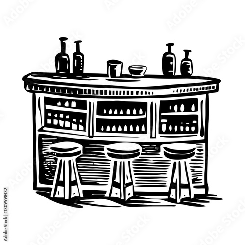 Wine bar counter, vintage style vector illustration