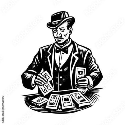 A vintage character illustration of blackjack dealer