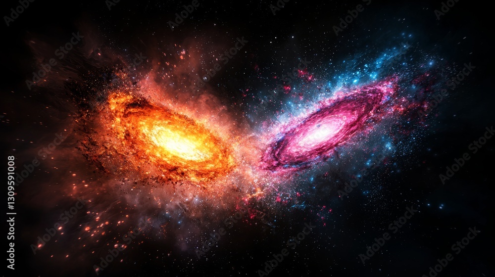 Cosmic Dance of Two Merging Galaxies with Vibrant Colors and Swirling Stars Cosmic Dance of Two Merging Galaxies with Vibrant Colors and Swirling Stars