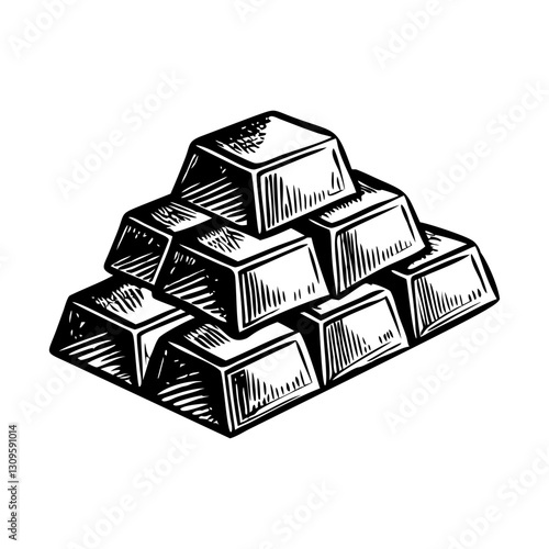 Vintage illustration depicting a gold bars stack