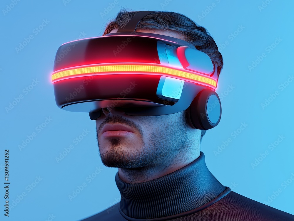 Futuristic Virtual Reality Headset User Immersed in Digital World Futuristic Virtual Reality Headset User Immersed in Digital World