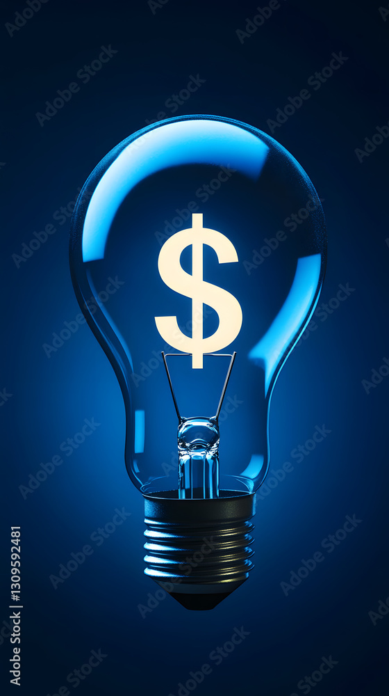 A glowing white light bulb with a dollar sign on it against a blue background
A glowing white light bulb with a dollar sign on it against a blue background