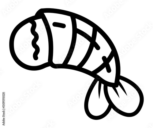 icon of a cooked shrimp with a curved body segmented shell and a simple face.