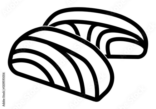 icon of two sliced fish fillets placed together featuring curved lines.