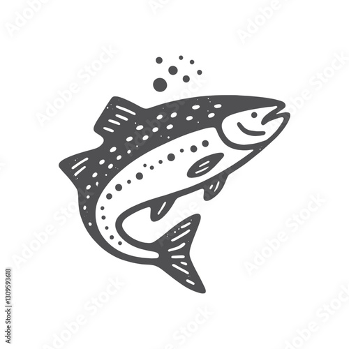 Hand-drawn salmon fish outline, simple vector illustration