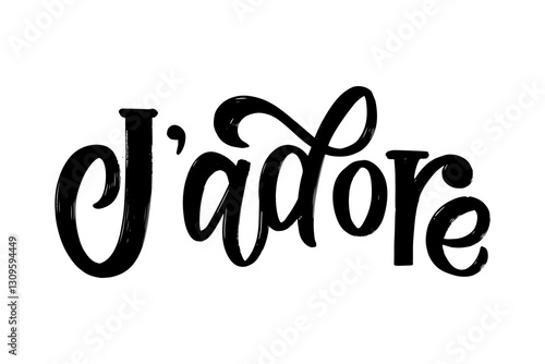 J'adore. Modern Handwritten Typography Design Featuring the French Phrase 'J'adore I love or I adore in Black. Isolated. EPS 10