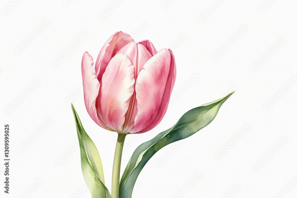 custom made wallpaper toronto digitalWatercolor illustration of a delicate open pink tulip flower on a white background. Clip art of spring flowers.