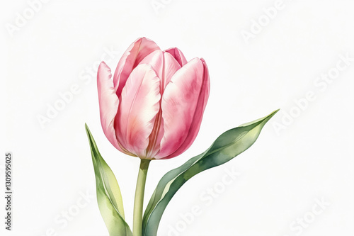 Wallpaper Mural Watercolor illustration of a delicate open pink tulip flower on a white background. Clip art of spring flowers. Torontodigital.ca