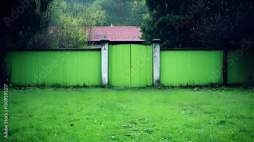 Green Gate and Fence Realistic Image