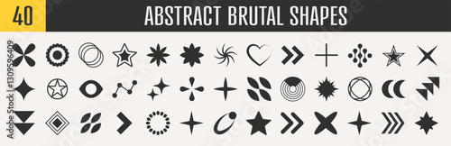 Abstract brutal shapes geometric. Memphis design, retro elements for web, vintage, advertisement, commercial banner, poster, leaflet, billboard, sale. Collection trendy halftone.