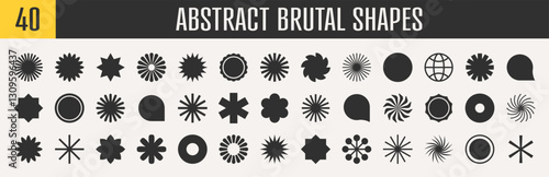 Abstract brutal shapes geometric. Memphis design, retro elements for web, vintage, advertisement, commercial banner, poster, leaflet, billboard, sale. Collection trendy halftone.