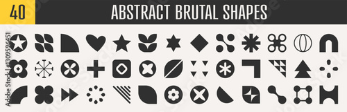 Abstract brutal shapes geometric. Memphis design, retro elements for web, vintage, advertisement, commercial banner, poster, leaflet, billboard, sale. Collection trendy halftone.