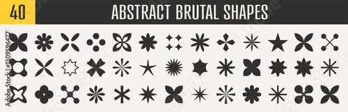 Abstract brutal shapes geometric. Memphis design, retro elements for web, vintage, advertisement, commercial banner, poster, leaflet, billboard, sale. Collection trendy halftone.