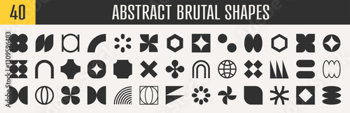 Abstract brutal shapes geometric. Memphis design, retro elements for web, vintage, advertisement, commercial banner, poster, leaflet, billboard, sale. Collection trendy halftone.