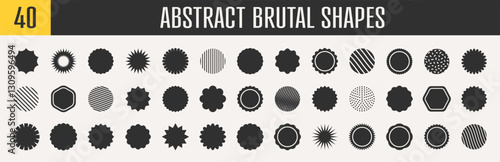 Abstract brutal shapes geometric. Memphis design, retro elements for web, vintage, advertisement, commercial banner, poster, leaflet, billboard, sale. Collection trendy halftone.