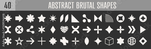 Abstract brutal shapes geometric. Memphis design, retro elements for web, vintage, advertisement, commercial banner, poster, leaflet, billboard, sale. Collection trendy halftone.