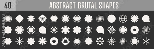 Abstract brutal shapes geometric. Memphis design, retro elements for web, vintage, advertisement, commercial banner, poster, leaflet, billboard, sale. Collection trendy halftone.