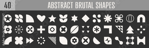 Abstract brutal shapes geometric. Memphis design, retro elements for web, vintage, advertisement, commercial banner, poster, leaflet, billboard, sale. Collection trendy halftone.