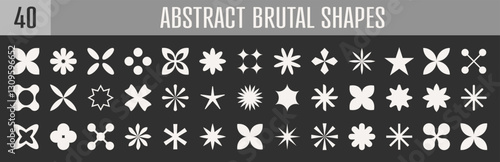 Abstract brutal shapes geometric. Memphis design, retro elements for web, vintage, advertisement, commercial banner, poster, leaflet, billboard, sale. Collection trendy halftone.