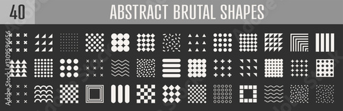 Abstract brutal shapes geometric. Memphis design, retro elements for web, vintage, advertisement, commercial banner, poster, leaflet, billboard, sale. Collection trendy halftone.