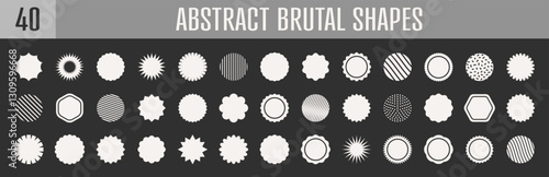 Abstract brutal shapes geometric. Memphis design, retro elements for web, vintage, advertisement, commercial banner, poster, leaflet, billboard, sale. Collection trendy halftone.