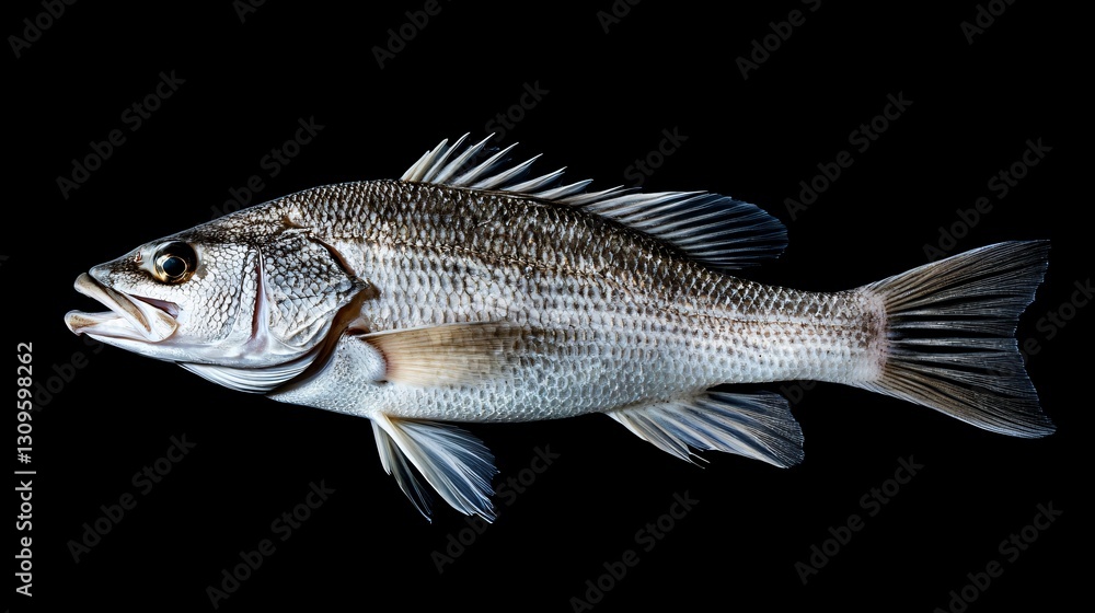 Fototapeta premium Fresh Sea Bass Fish In Black Isolation