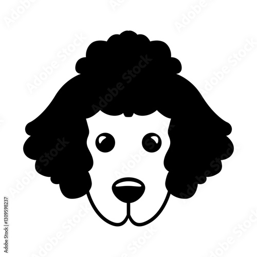 Stylized black icon of a Poodle dog's head with curly fur and playful expression