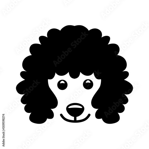 Stylized black icon of a Poodle dog's head with curly fur and friendly expression