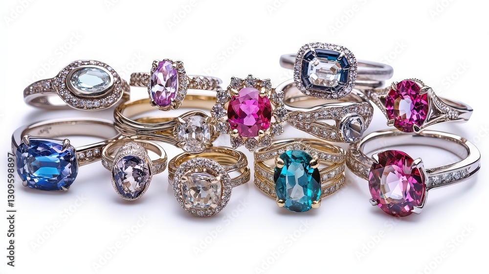 Beautiful array of gemstone rings displayed in stunning fashion highlighting their unique shapes and colors Beautiful array of gemstone rings displayed in stunning fashion highlighting their unique shapes and colors