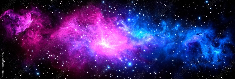 Obraz premium Cosmic Nebula in Pink and Blue - A vibrant nebula swirls in shades of pink and blue, set against a backdrop of dark space speckled with stars