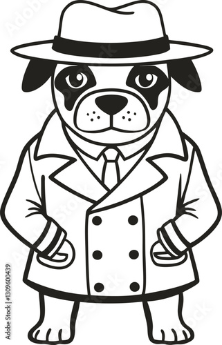dog detective in trench coat and hat anthropomorphic canine sleuth illustration, mystery solving concept