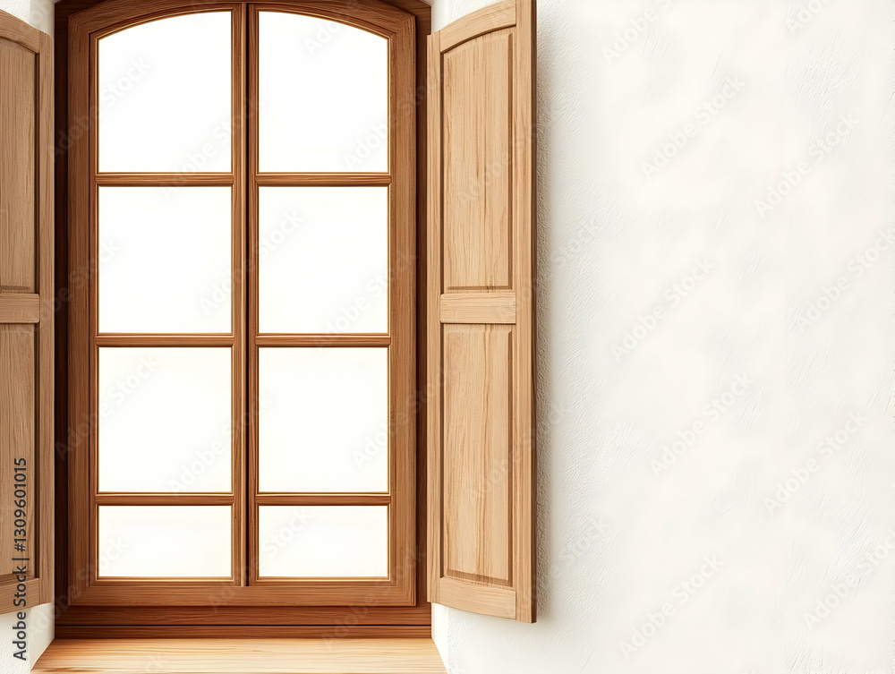 Fototapeta premium Wooden Window with Open Shutters 3D Render