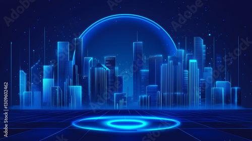 Future city night view and technology platform