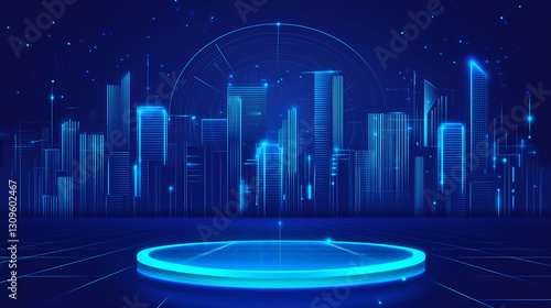 Future city night view and technology platform