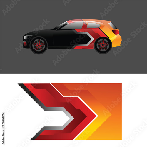 SUV car body wrap livery decal design with red and yellow gradient style