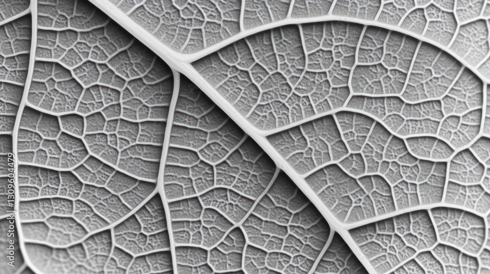 Obraz premium Close-up view of intricate leaf textures, showcasing detailed veins and patterns in black and white.