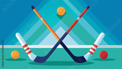 A blur of sticks and balls can be seen as the penalty corner is exeed with players from both teams vying for possession.. Vector illustration