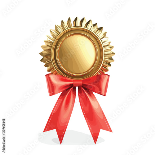 3D Render Red Ribbon Bow with Gold Award Icon