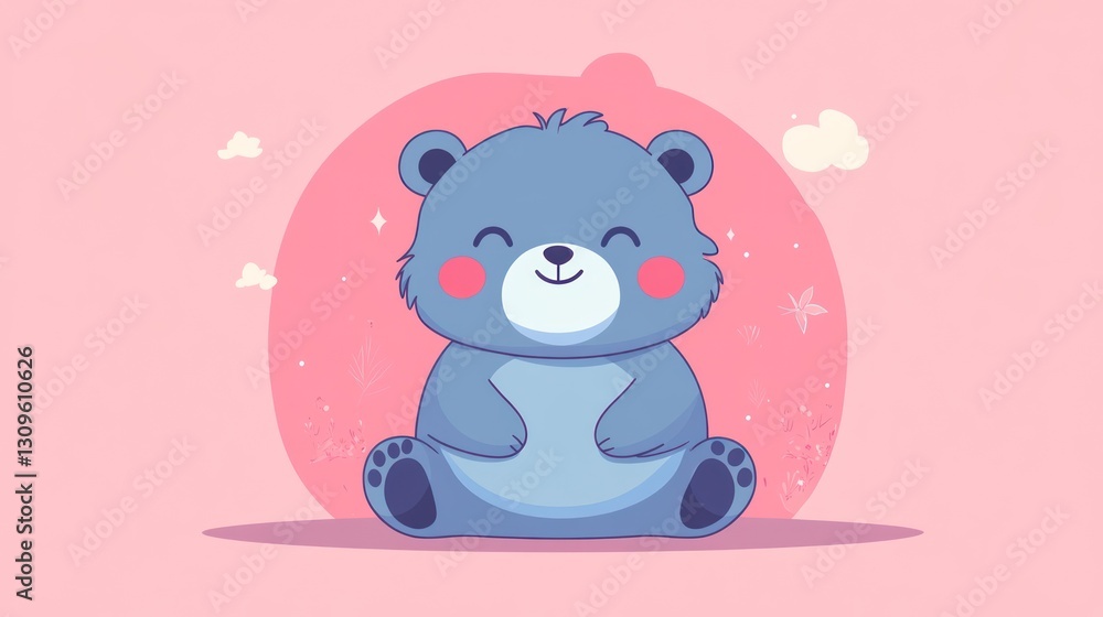 Fototapeta premium A happy cartoon bear smiling and sitting in a pink scene