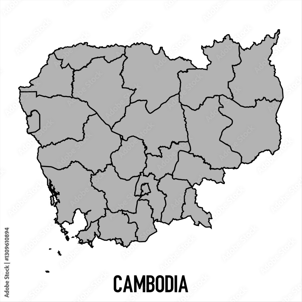 Fototapeta premium Cambodia map in grey style isolated on white background. Vector illustration