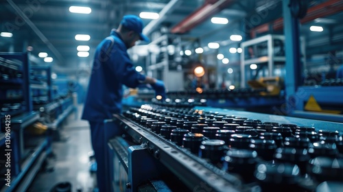 Wallpaper Mural A factory worker monitors items on a production line closely Torontodigital.ca