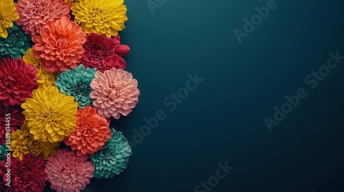 Colorful Dahlias on Dark Background for Vibrant Floral Composition