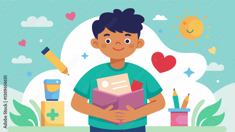 A local artist donates their own gently used supplies knowing firsthand the impact that art can have on a childs development and selfesteem.. Vector illustration A local artist donates their own gently used supplies knowing firsthand the impact that art can have on a childs development and selfesteem.. Vector illustration