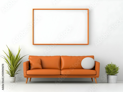 Orange Sofa 3D Render Living Room Illustration