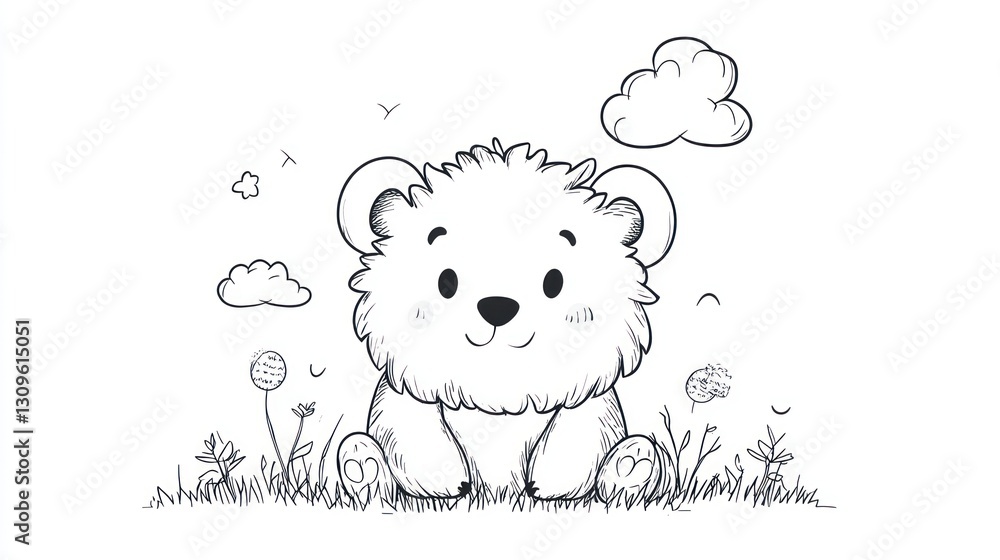 A Sweet Smiling Bear Cub Sitting Happily in the Meadow A Sweet Smiling Bear Cub Sitting Happily in the Meadow