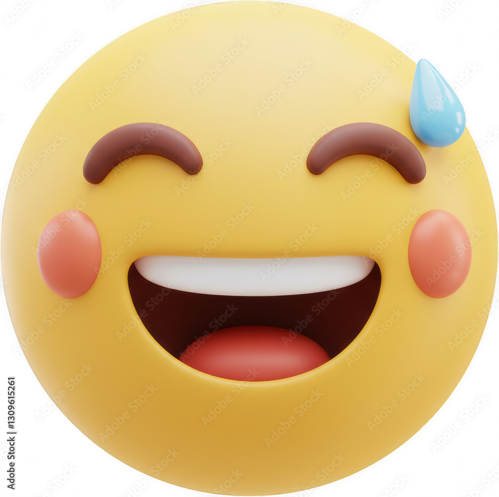 Joyful 3D Rendered Emoji Happy Face with Sweaty Detail Laughing Expression Joyful 3D Rendered Emoji Happy Face with Sweaty Detail Laughing Expression