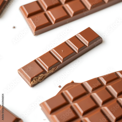 Bitten milk chocolate bar isolated on white background