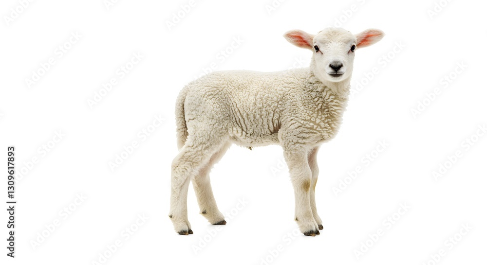 Adorable Young Lamb with Fluffy Wool on white background Adorable Young Lamb with Fluffy Wool on white background