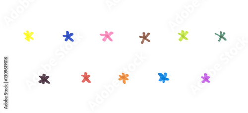 Asterisk Symbol Set, Hand-drawn Colorful Marker Glyphs on Transparent Background